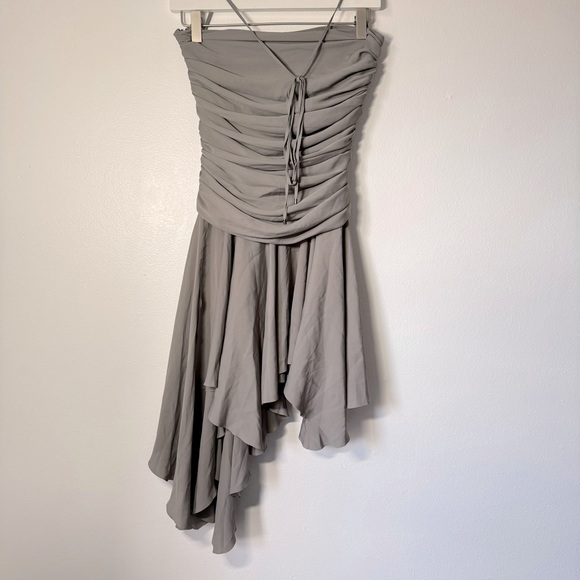 House of CB Valeria Ruched Asymmetrical Gray Mini Dress - Picture 5 of 8